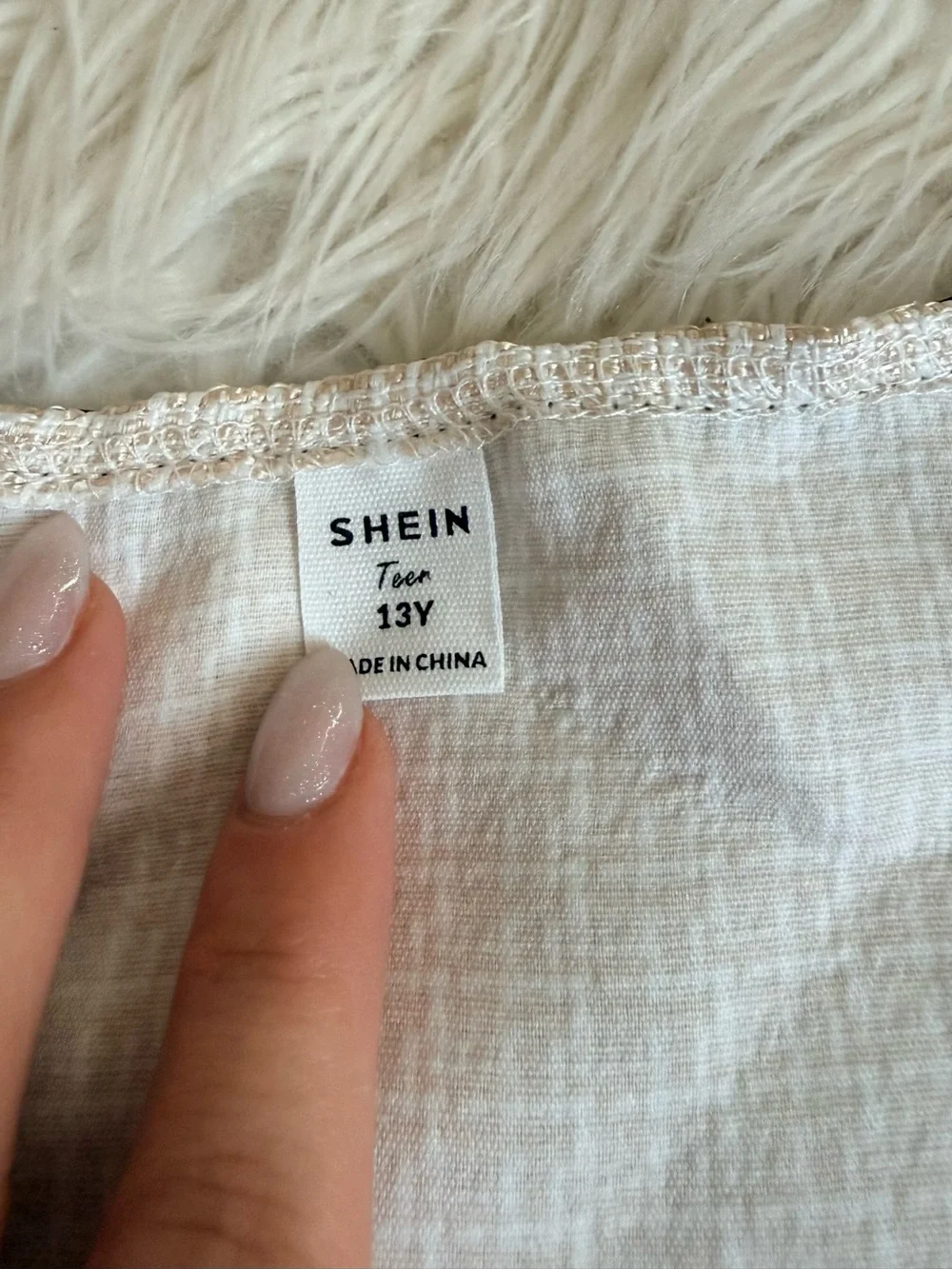 SHEIN Teen Tweed Pearl Button Ruffle Dress Size 13Y Cream Black